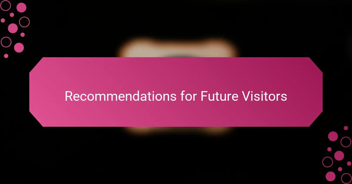 Recommendations for Future Visitors